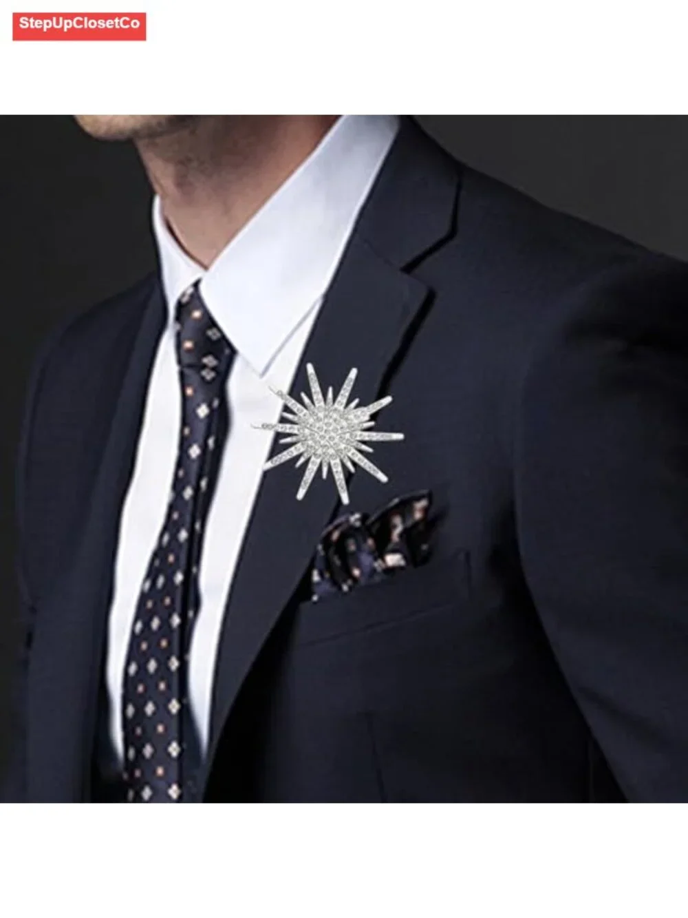 Crystal Rhinestone Starburst Brooch Lapel Pin Wedding Party Jewelry
